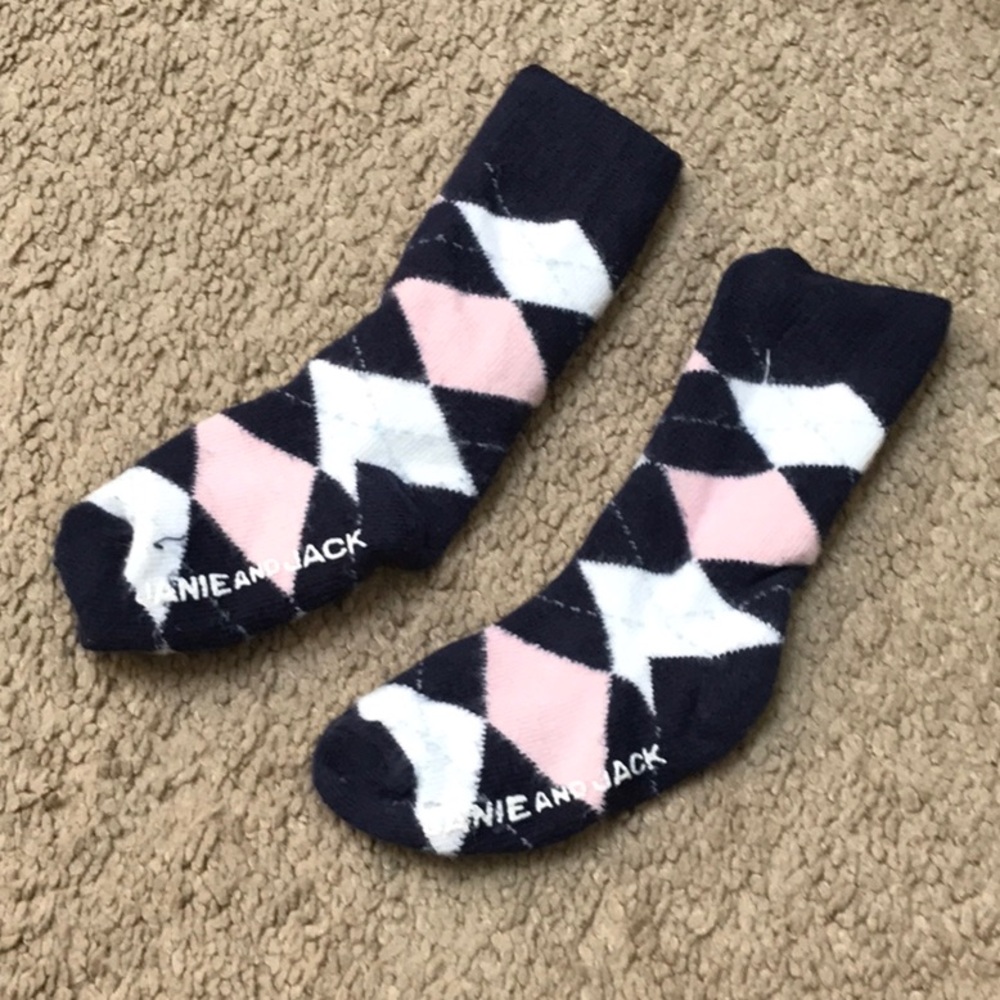 Janie and Jack Argyle Patterned Sock - Pink and Navy